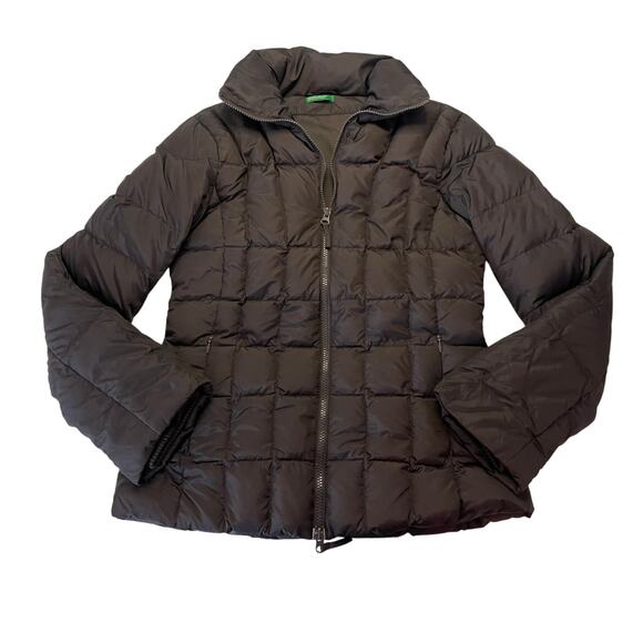 United Colors of Benetton Brown Puffer Jacket Pockets Size Womens Small - Picture 1 of 8